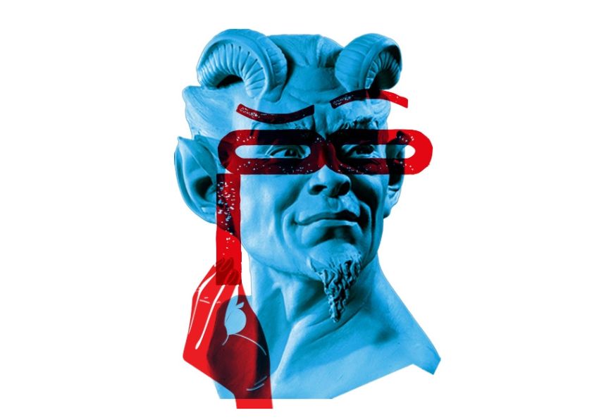 Imagen del evento:Una escultura azul y letras rojas